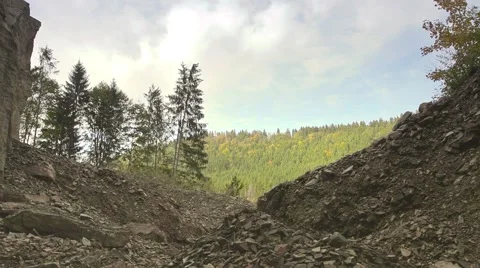 Stone mine with blue sky and clouds Stock Footage 44391311