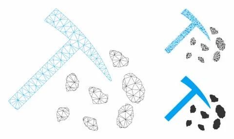 Stone Mining Hammer Vector Mesh Carcass Model and Triangle Mosaic Icon Stock Illustration