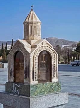 Stone model Holy Trinity Cathedral in Tbilisi Stock Photos