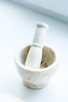 Stone mortar on white background Stock Photos