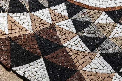 Stone mosaic, triangular pattern, close-up background texture 스톡 사진