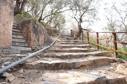 Stone mountain road on steps. Stock Photos