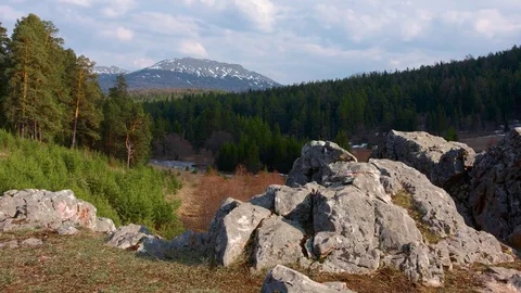 Stone mountain valley landscape time lapse Stock Footage 84496681