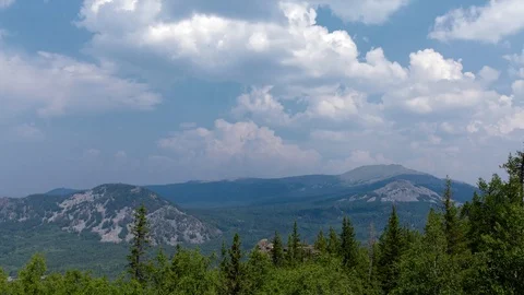 Stone mountain valley landscape time lapse. Iremel. 動画素材 94406095