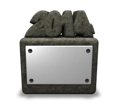 Stone number 2014 on socket with blank white sign - 3d illustration Stock Illustration