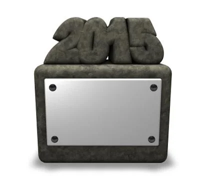 Stone number 2015 on socket with blank white sign - 3d illustration Illustrazione stock
