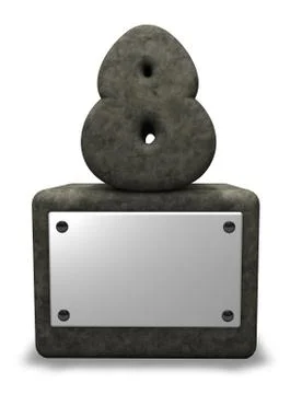 Stone number eight on socket with blank white sign - 3D illustration Illustrazione stock