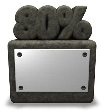 Stone number eighty and percent symbol on stone socket - 3d rendering Stock Illustration