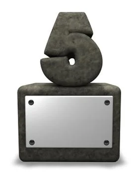 Stone number five on socket with blank white sign - 3D illustration Stock Illustration