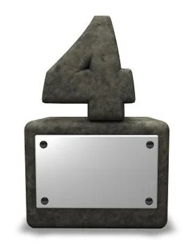 Stone number four on socket with blank white sign - 3D illustration Stock Illustration