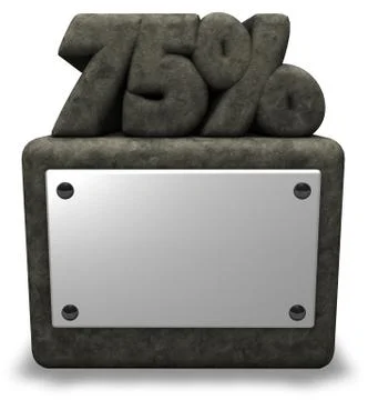 Stone number seventy-five and percent symbol on stone socket - 3d rendering Stock Illustration