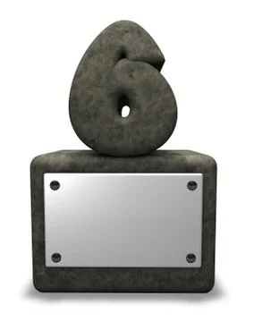 Stone number six on socket with blank white sign - 3D illustration Illustrazione stock
