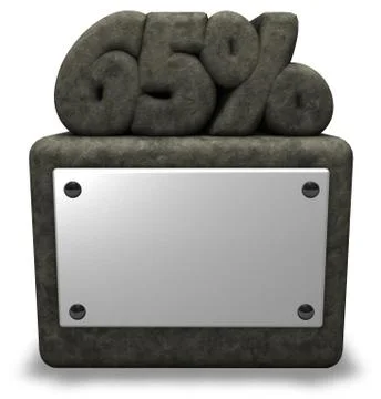 Stone number sixty-five and percent symbol on stone socket - 3d rendering Illustrazione stock
