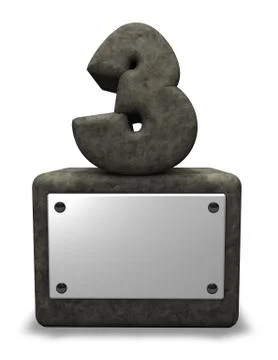 Stone number three on socket with blank white sign - 3D illustration Stock Illustration