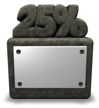 Stone number twenty-five and percent symbol on stone socket - 3d rendering Stock Illustration