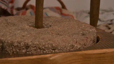 Stone old mill for grinding grain and making flour Stock Footage 145376012