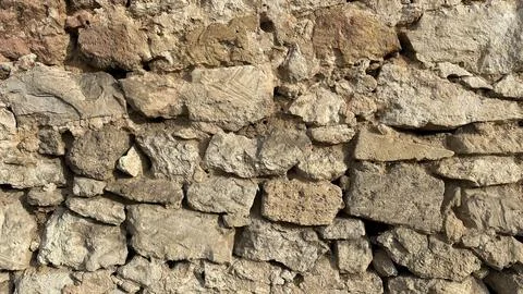 Stone old wall of shell bricks along Stock Photos