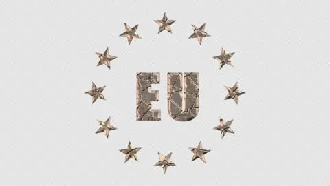 Stone or marble EU emblem erodes cracks and is covered with moss Stock-Footage 163097093