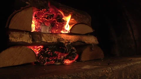 Stone Oven Being Lit With Logs Of Wood Stock Footage 136063600