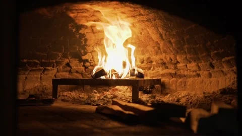 Stone oven cooking flame Stock Footage 204103392