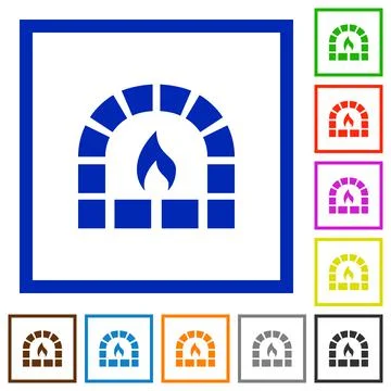 Stone oven flat framed icons Stock Illustration