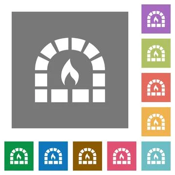 Stone oven square flat icons Stock Illustration