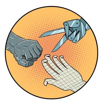 Stone paper scissors from their materials. Democracy. Stock Illustration