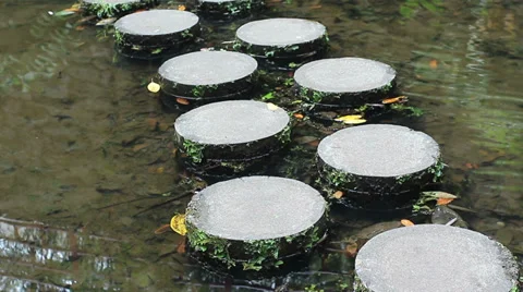 Stone path in across the pond in a Zen Garden Stock Footage 28324009