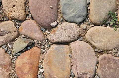 Stone path background Cobblestone textured walkway closeup image backgroun... Foto stock