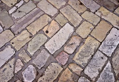 Stone path background Cobblestone textured walkway closeup retro backgroun... Foto stock