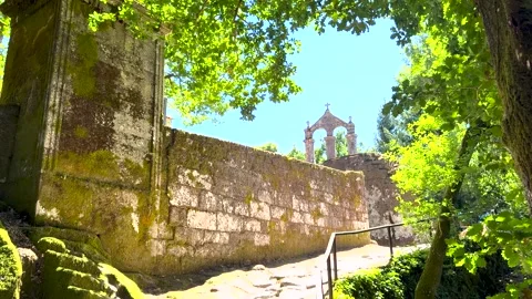 Stone Path Beside San Pedro de Rocas Monastery in Esgos, Galicia Video stock 343750863