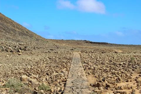 Stone Path to Calderon Hondo Volcano, Fuerteventura Stock Photos