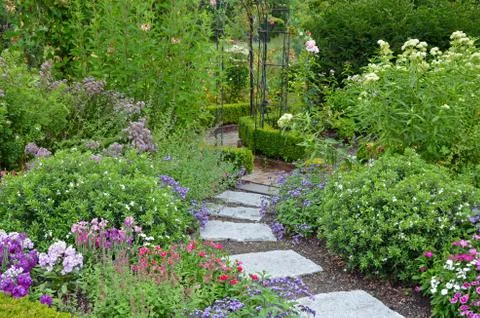 Stone path in garden Stock Photos