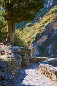 Stone path in the ruins of the castle Stock Photos