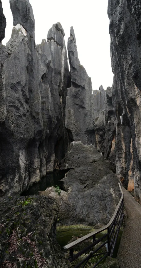 Stone path runnign through majestic karst formations of Shilin Stone Forest Vidéo 329596880