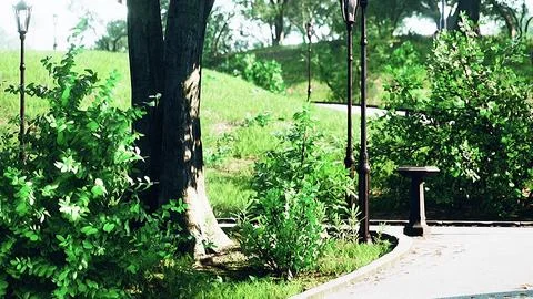 Stone Path through a Peaceful Green Park Illustrazione stock