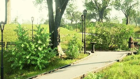 Stone Path through a Peaceful Green Park Ilustración de archivo