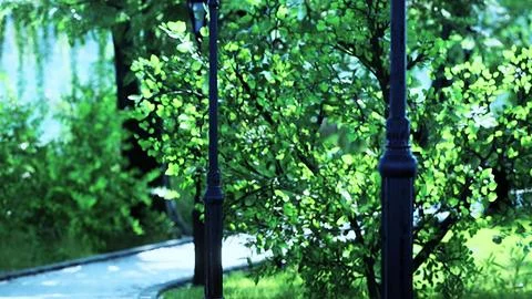 Stone Path through a Peaceful Green Park Illustrazione stock