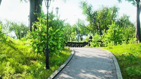 Stone Path through a Peaceful Green Park Illustrazione stock