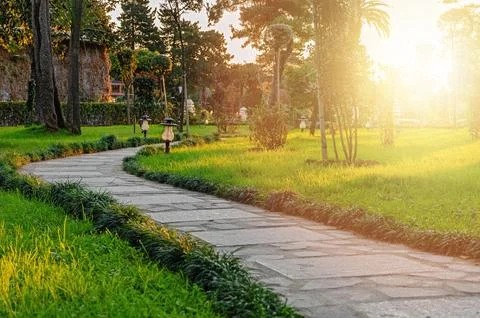Stone pathway in the garden Stock Photos