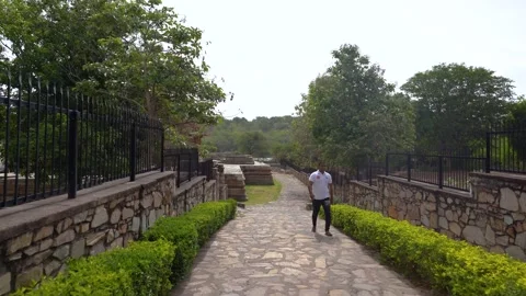 Stone Pathway Leading to Archaeological Structures in Rajasthan Stock Footage 311002345