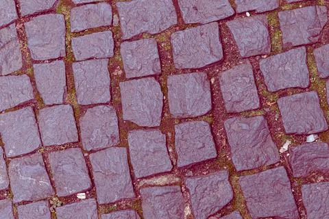 Stone pattern from cobblestones tinted background path in the garden close up Stock Photos