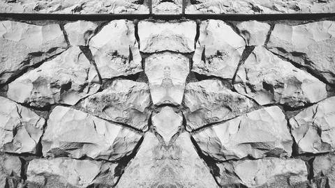 Stone Pattern. Symmetrical Photo Background of Old Vintage Stonewall 스톡 사진