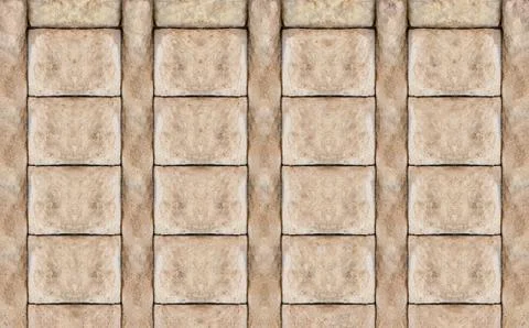 Stone pattern vertical row light beige background solid foundation wall Stock Photos