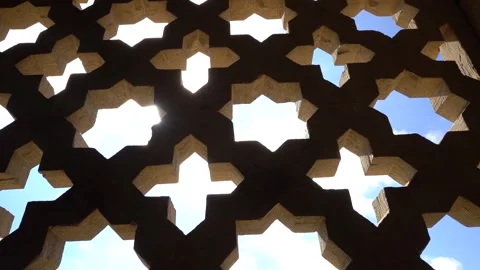 Stone Pattern Window view of an ancient Historical East building Stock Footage 252267019