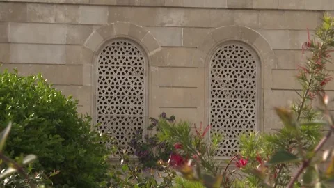 Stone Pattern Window view of an ancient Historical East building Stock Footage 253497272
