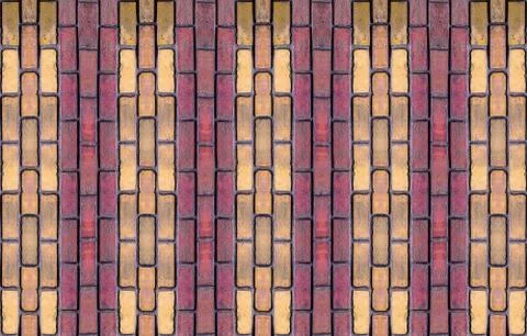 Stone pattern yellow red brick vertical symmetrical background row of light Stock Photos