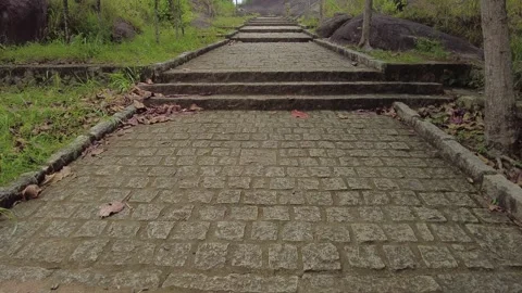 Stone paved pathway in a park, chitharal Jain temple road, Kanyakumari Stock Footage 205877265