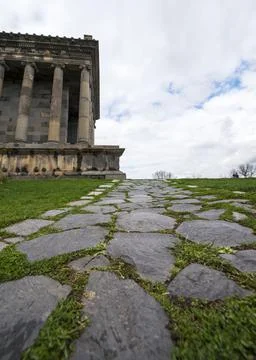 Stone pavement in perspective. Old Stone Road Fotos Stock