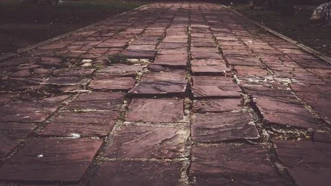 Stone pavement texture in perspective. Pavement background. Abstract backgrou Stock Photos